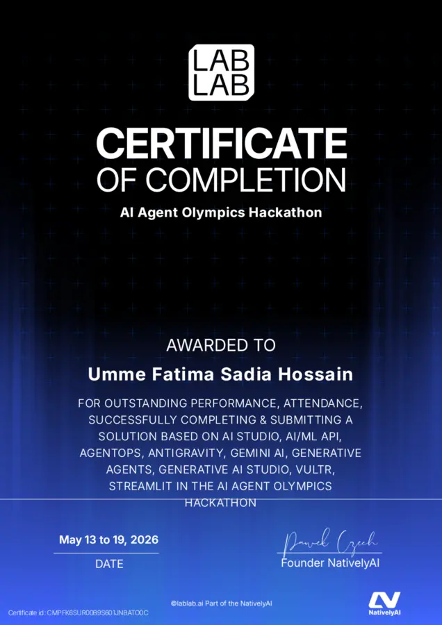 AI Agent Olympics certificate preview