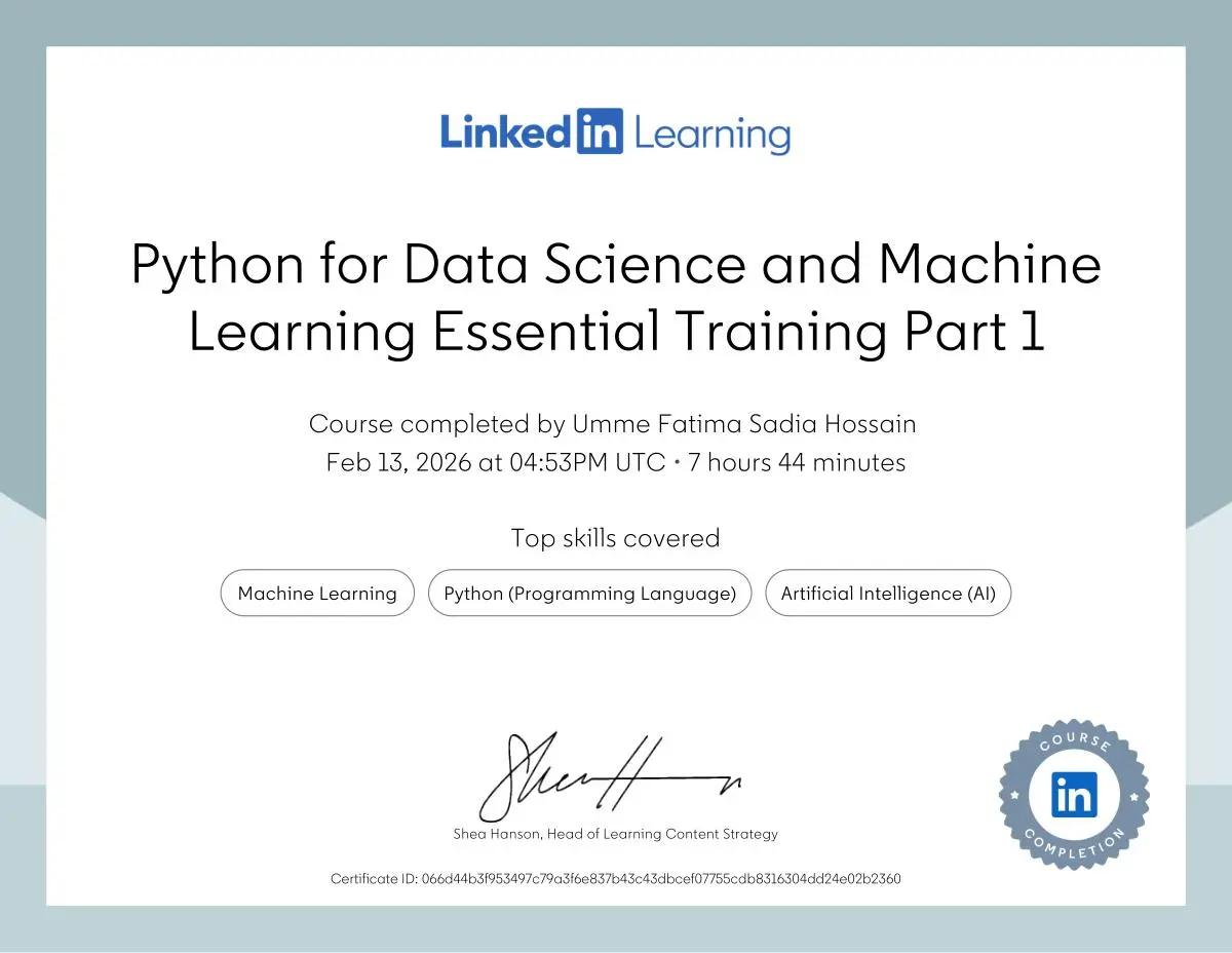 Python for Data Science & Machine Learning certificate preview