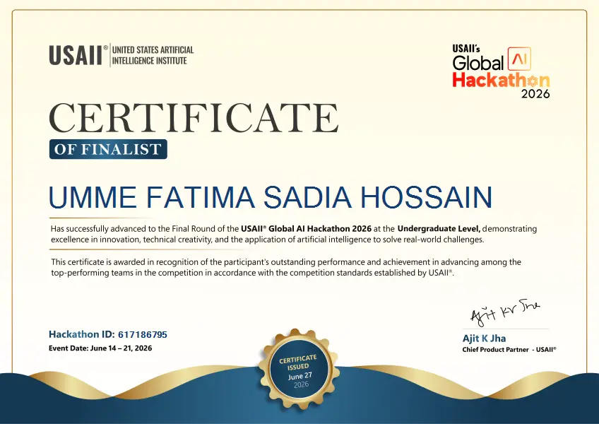 USAII Global AI Hackathon Finalist certificate preview